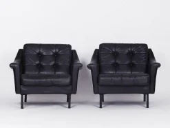 Hot Pamono Black Leather Sofa and 2 Armchairs, Germany, 1960s, Set of 3
