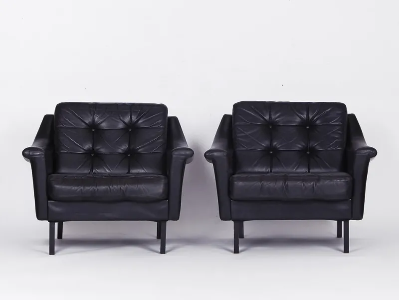 Hot Pamono Black Leather Sofa and 2 Armchairs, Germany, 1960s, Set of 3