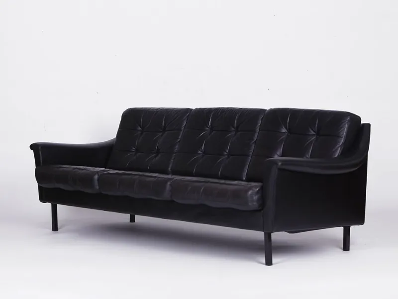 Hot Pamono Black Leather Sofa and 2 Armchairs, Germany, 1960s, Set of 3