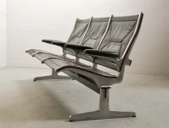 Best Pamono Black Leather Tandem Sling 3-Seater Airport Bench by Charles & Ray Eames for Herman Miller, 1962