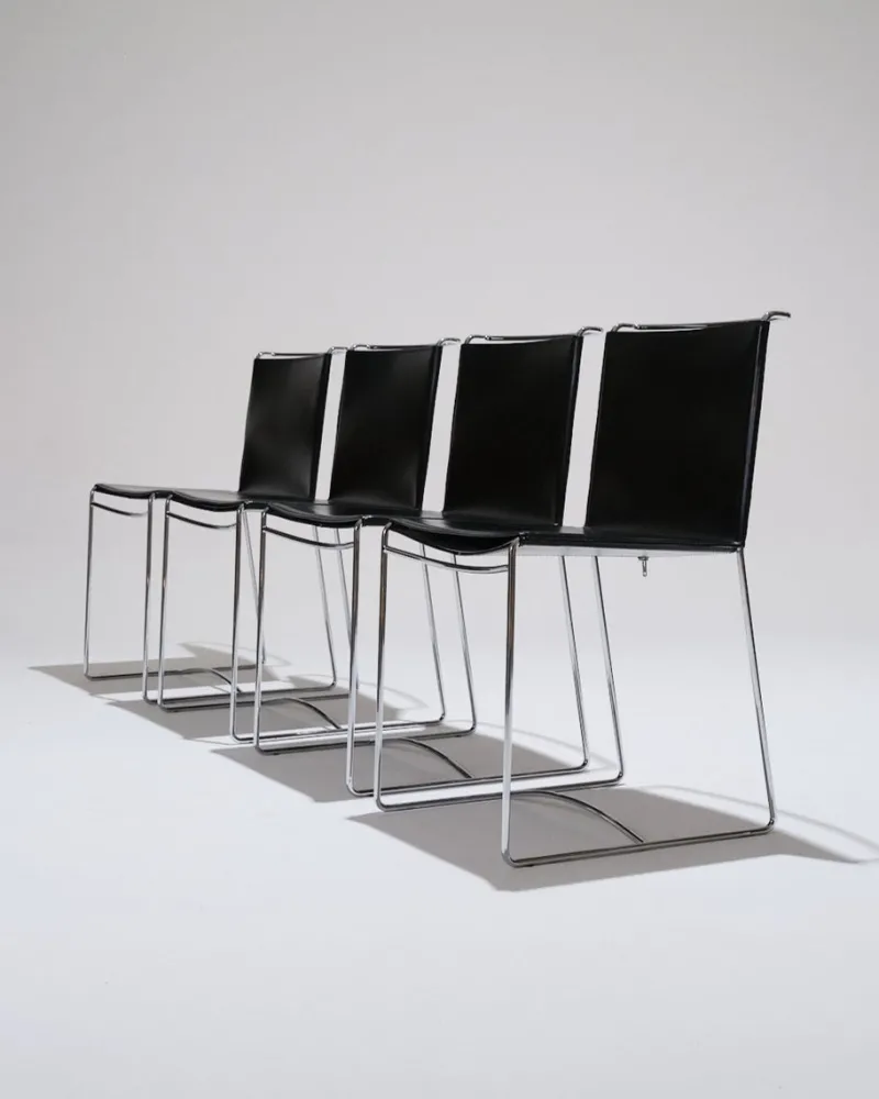Pamono Black Leather Wire Chairs by Pascal Mourgue for Ligne Roset, 1990s, Set of 4> Side Chairs & Dining Chairs