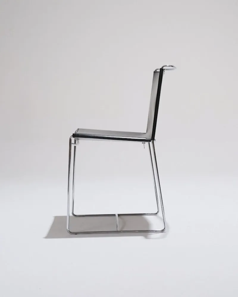 Pamono Black Leather Wire Chairs by Pascal Mourgue for Ligne Roset, 1990s, Set of 4> Side Chairs & Dining Chairs