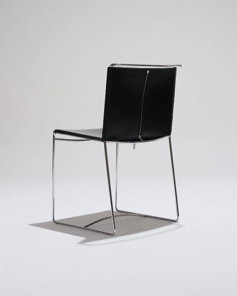 Pamono Black Leather Wire Chairs by Pascal Mourgue for Ligne Roset, 1990s, Set of 4> Side Chairs & Dining Chairs
