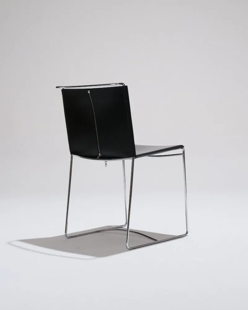 Pamono Black Leather Wire Chairs by Pascal Mourgue for Ligne Roset, 1990s, Set of 4> Side Chairs & Dining Chairs