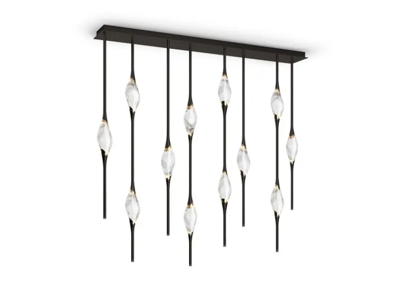 Pamono Black Polished Brass Il Pezzo 12 Staggered Chandelier by Il Pezzo Mancante> Ceiling Lights