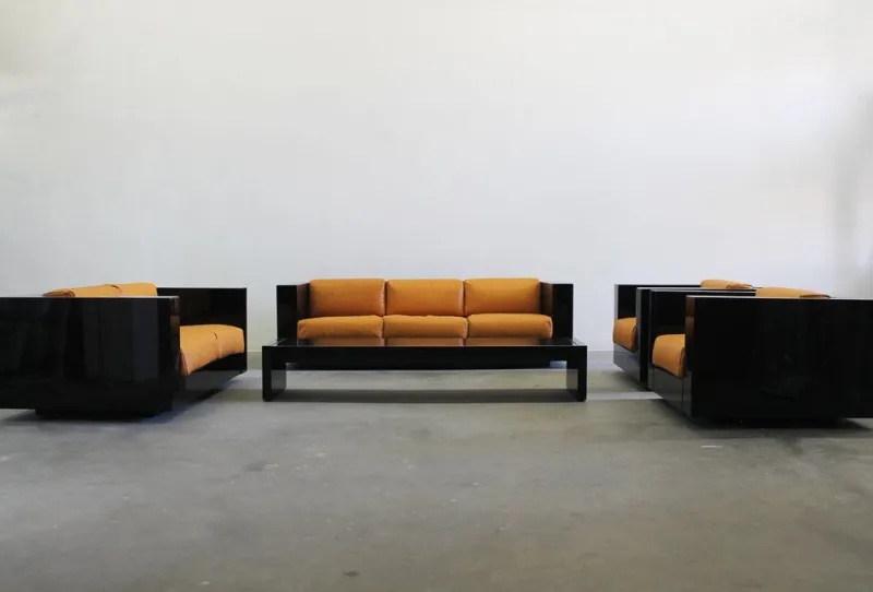 Hot Pamono Black Sarantoga Living Room Set by Massimo & Lella Vignelli for Poltronova, 1960s, Set of 5