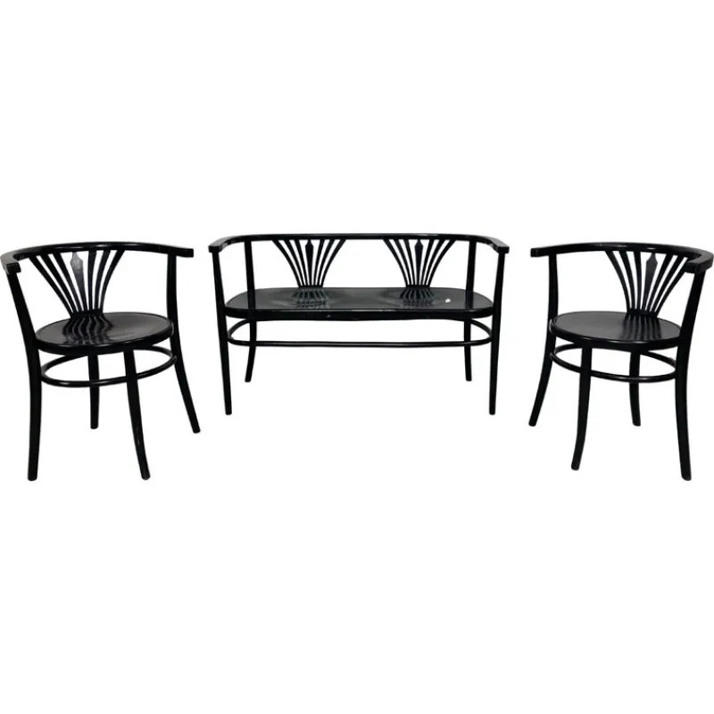 Online Pamono Black Secession Seating Group attributed to Fischel, 1890s, Set of 3