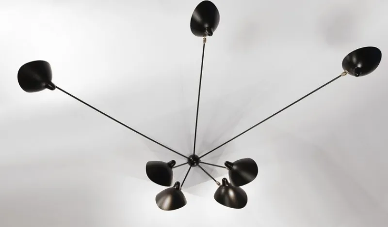 Pamono Black Seven Fixed Arms Spider Wall Lamp by Serge Mouille> Wall Lights & Sconces
