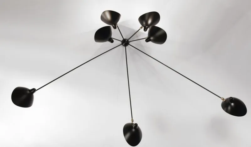 Pamono Black Seven Fixed Arms Spider Wall Lamp by Serge Mouille> Wall Lights & Sconces