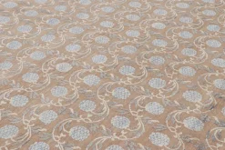 Pamono Block Print Rug in Brown with Blue Floral Patterns from R&K Principal Jahanshah Nazmiyal> Carpets & Textiles|Carpets & Textiles