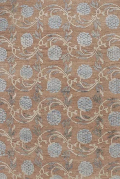 Pamono Block Print Rug in Brown with Blue Floral Patterns from R&K Principal Jahanshah Nazmiyal><noscript><img width=