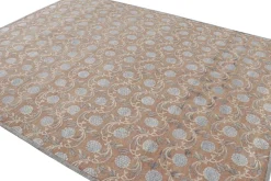 Pamono Block Print Rug in Brown with Blue Floral Patterns from R&K Principal Jahanshah Nazmiyal><noscript><img width=