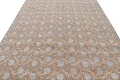 Pamono Block Print Rug in Brown with Blue Floral Patterns from R&K Principal Jahanshah Nazmiyal><noscript><img width=
