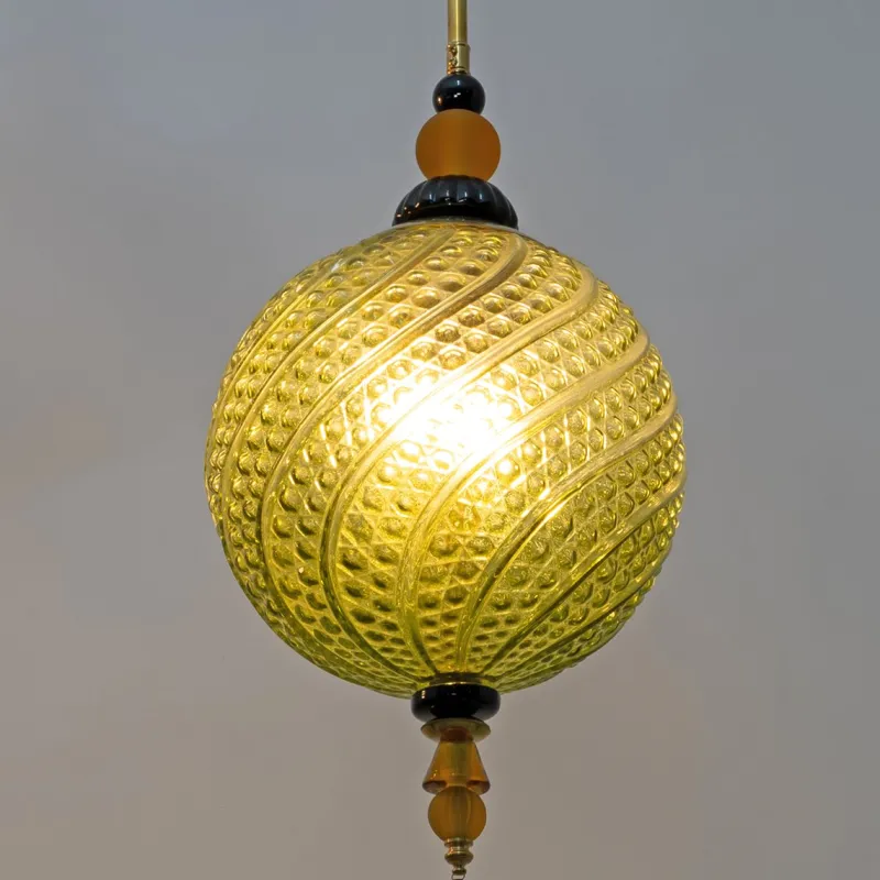 Pamono Blown Murano Glass and Brass Pendant Lamp, 2000> Ceiling Lights