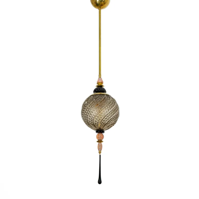 Pamono Blown Murano Glass and Brass Pendant Lamp, 2000