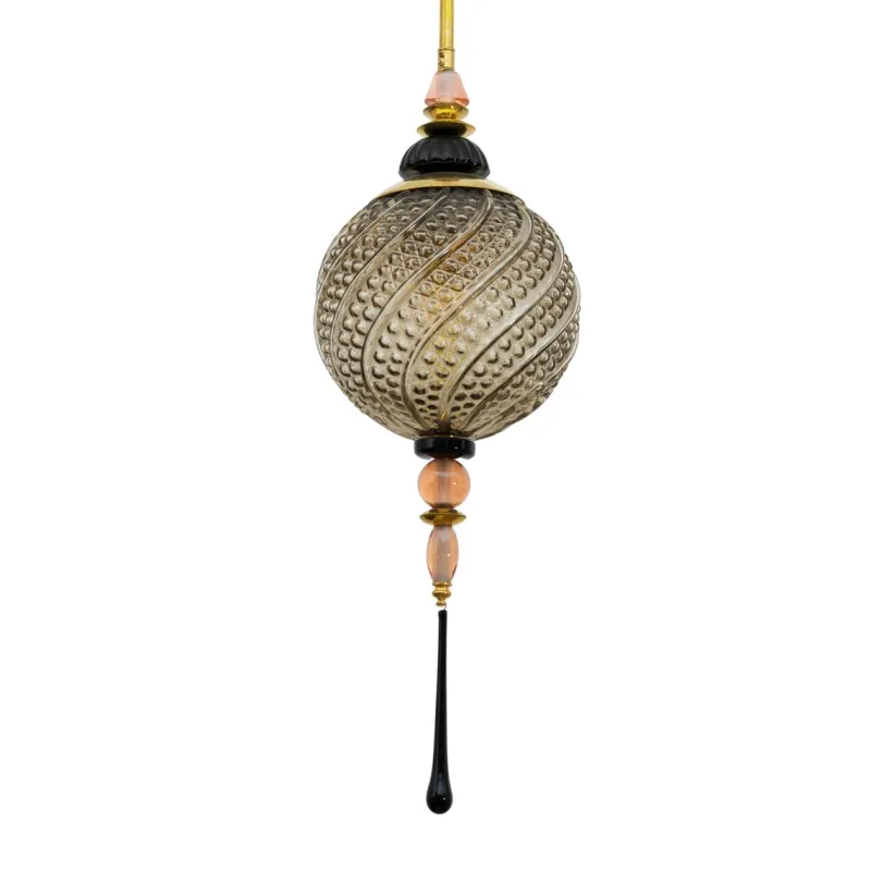 Pamono Blown Murano Glass and Brass Pendant Lamp, 2000