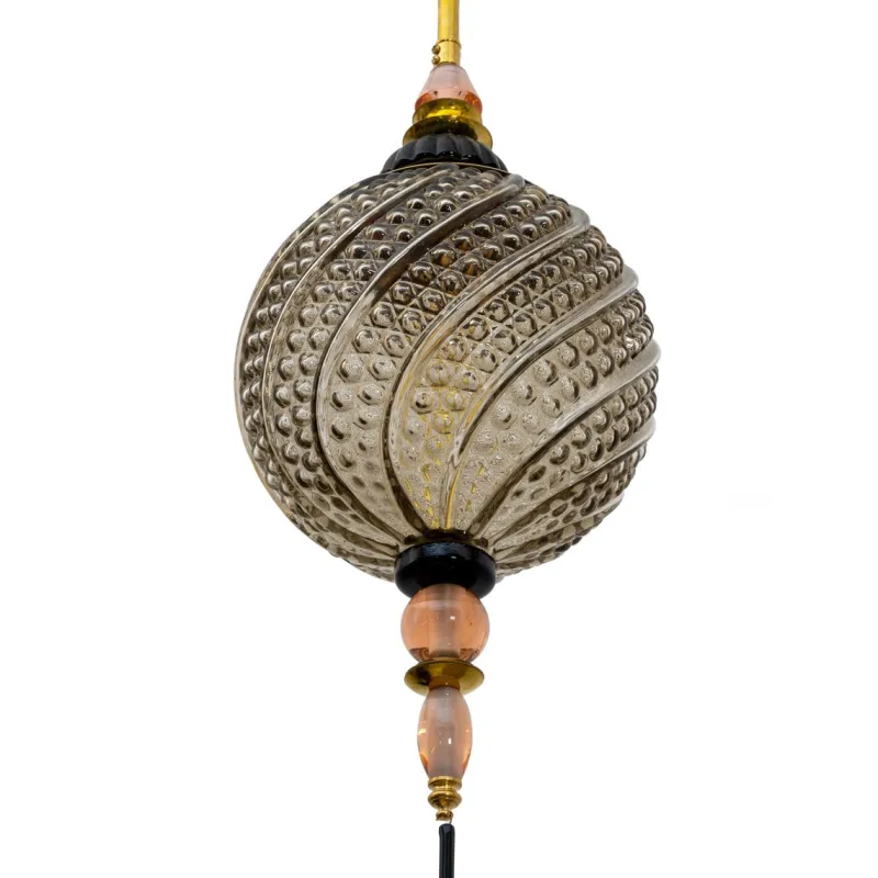 Pamono Blown Murano Glass and Brass Pendant Lamp, 2000