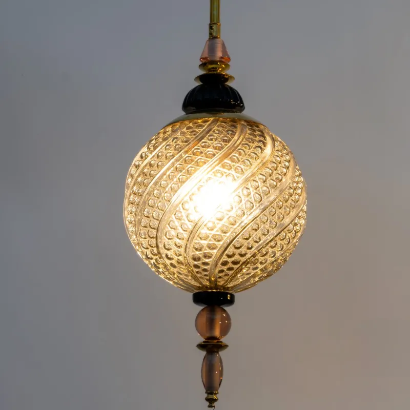 Pamono Blown Murano Glass and Brass Pendant Lamp, 2000