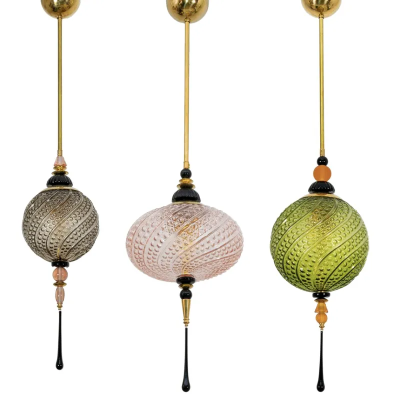 Pamono Blown Murano Glass and Brass Pendant Lamp, 2000