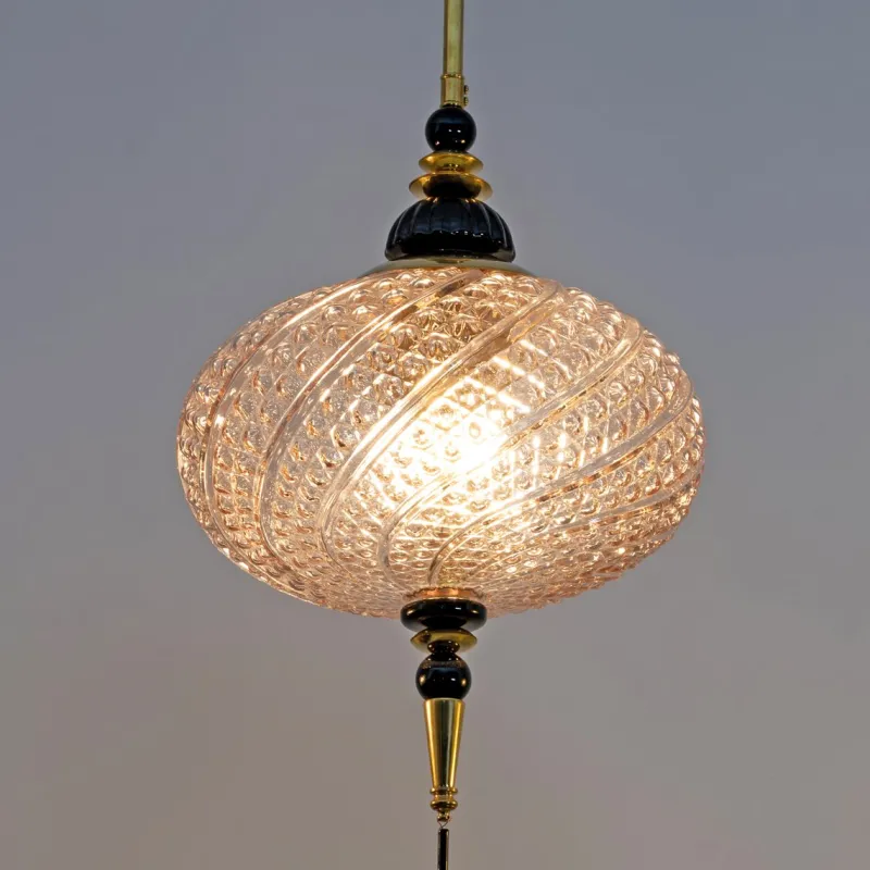 Pamono Blown Murano Glass and Brass Pendant Lamp, 2000> Ceiling Lights