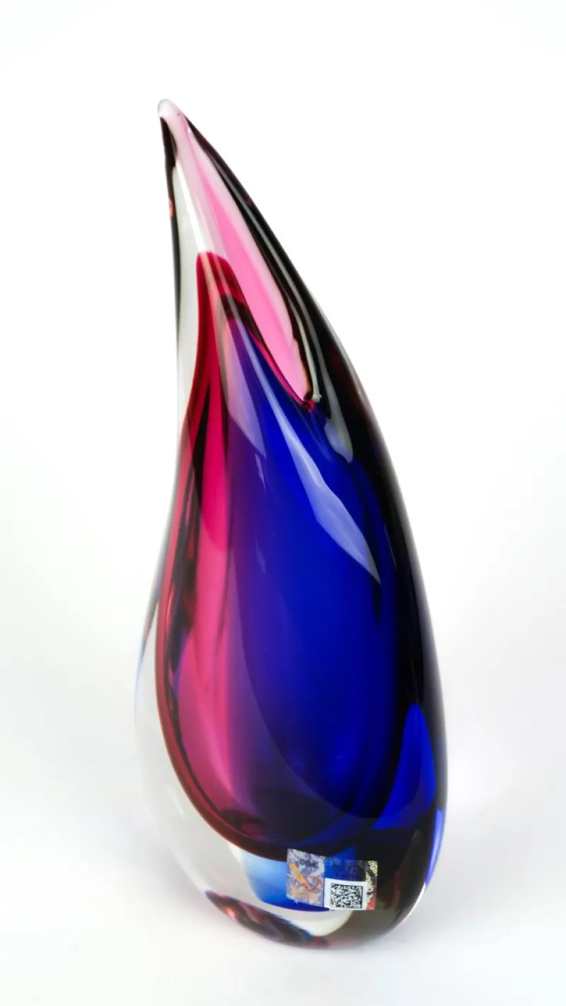 Pamono Blue & Ruby Blown Murano Glass Drop Vase by Michele Onesto for Made Murano Glass, 2019> Tabletop
