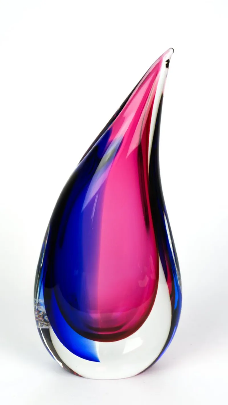 Pamono Blue & Ruby Blown Murano Glass Drop Vase by Michele Onesto for Made Murano Glass, 2019> Tabletop