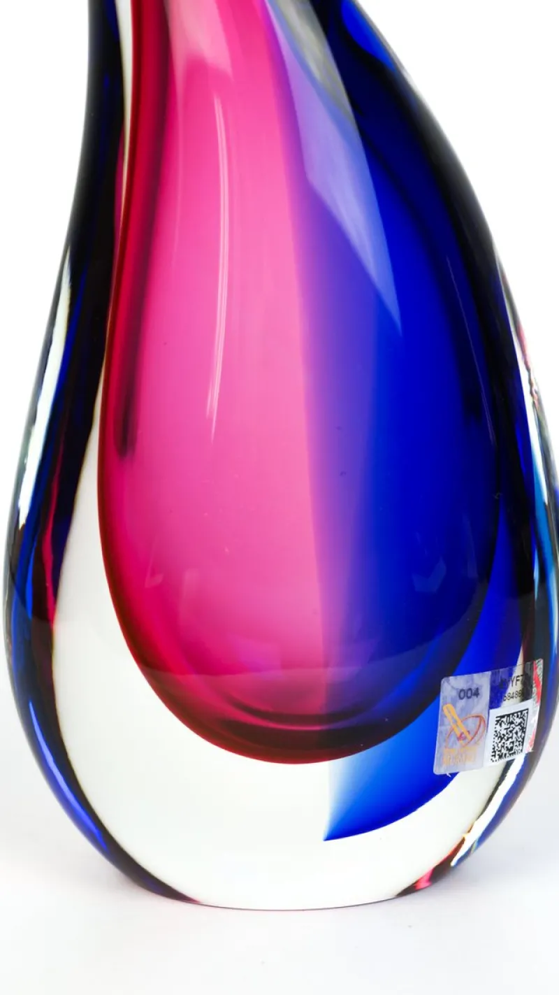 Pamono Blue & Ruby Blown Murano Glass Drop Vase by Michele Onesto for Made Murano Glass, 2019> Tabletop