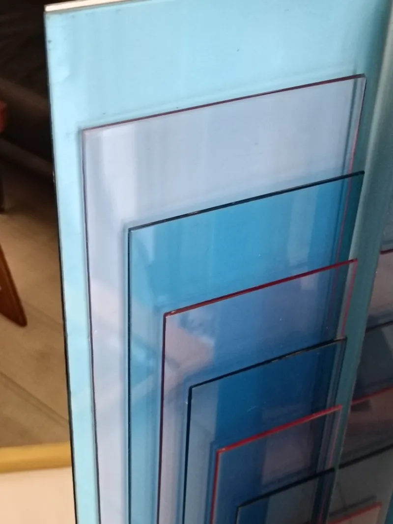 Pamono Blue Acrylic Glass Skyline Table Lamp from New Lamp, Italy, 1970s> Table Lamps