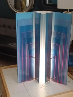 Pamono Blue Acrylic Glass Skyline Table Lamp from New Lamp, Italy, 1970s><noscript><img width=