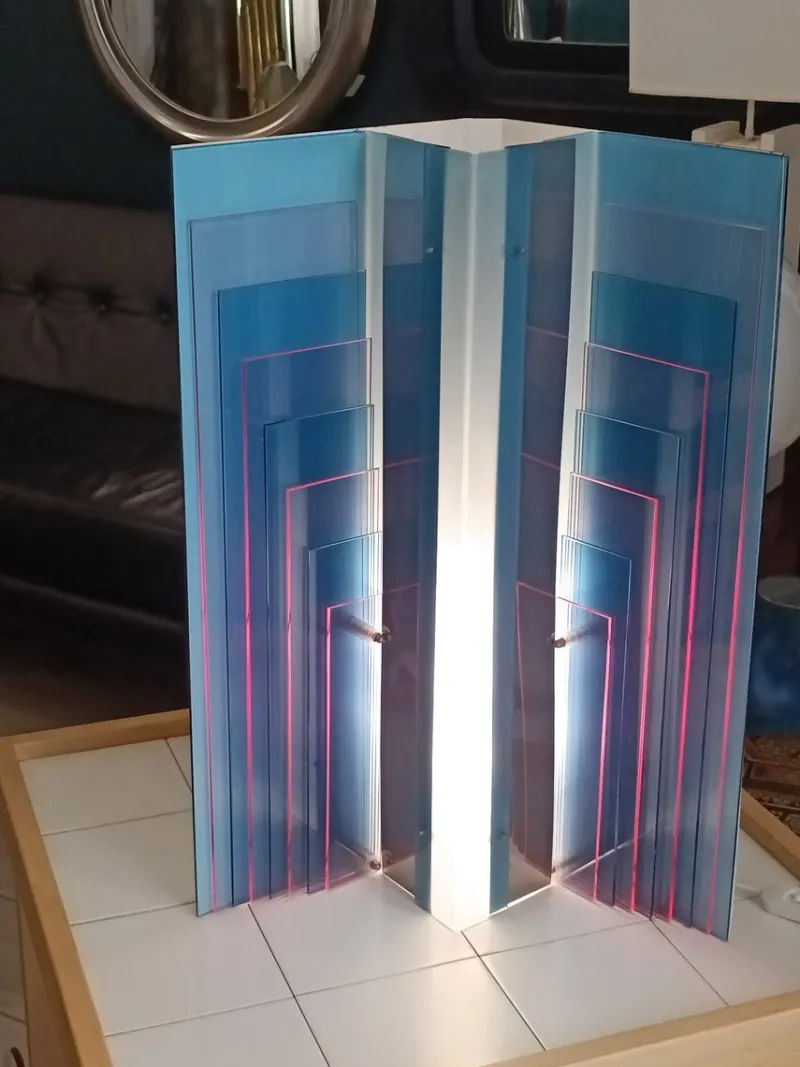 Pamono Blue Acrylic Glass Skyline Table Lamp from New Lamp, Italy, 1970s> Table Lamps