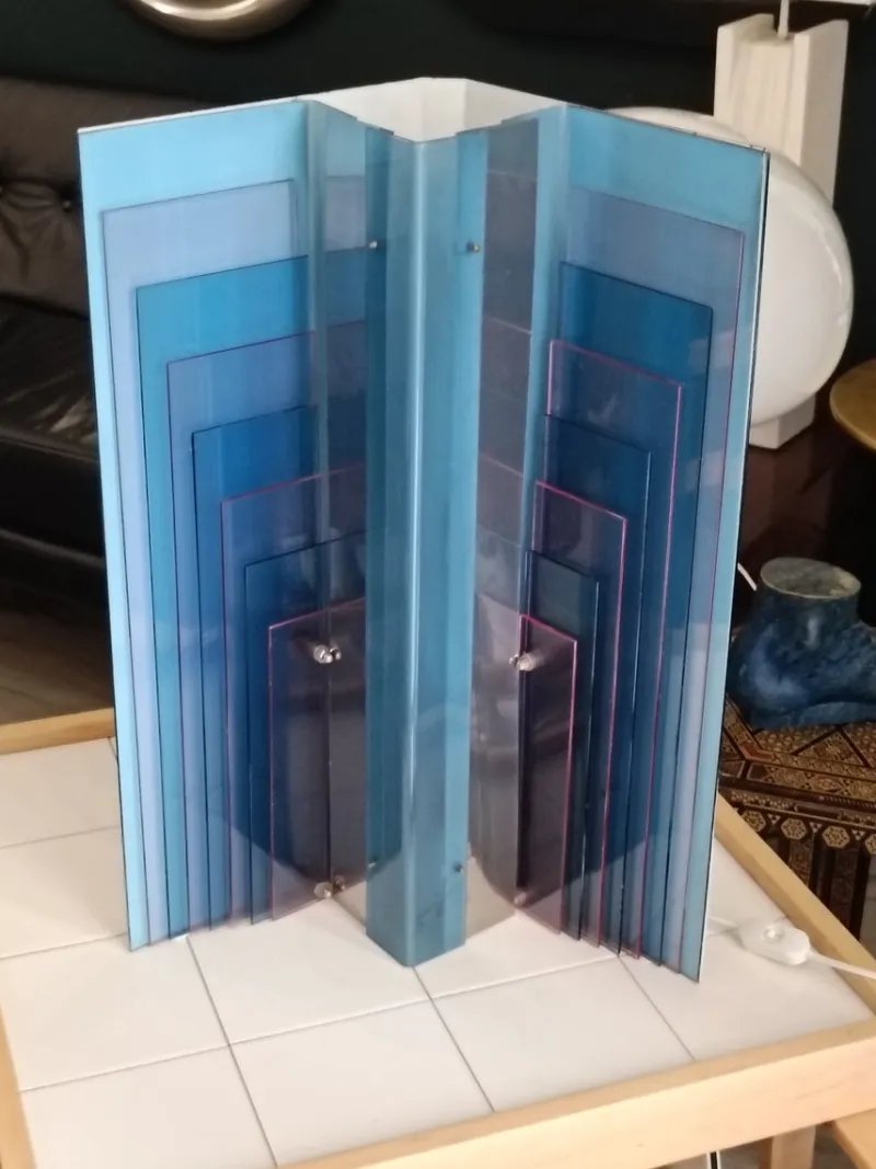 Pamono Blue Acrylic Glass Skyline Table Lamp from New Lamp, Italy, 1970s> Table Lamps