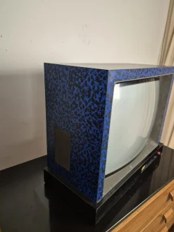 Pamono Blue and Black Laminate Television by Ettore Sottsass for Brionvega, 1980s><noscript><img width=