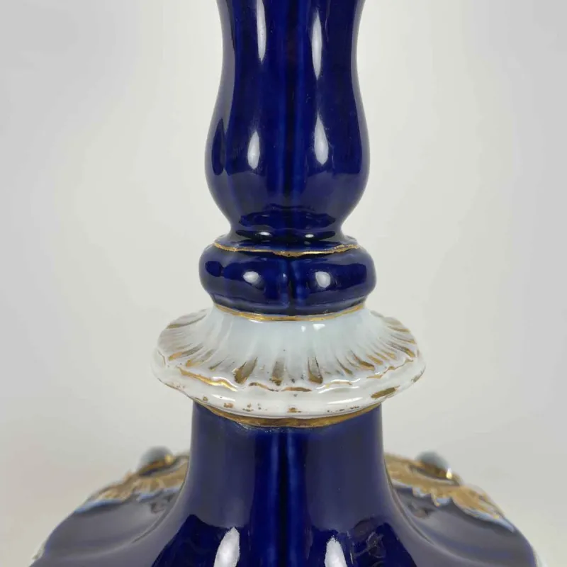 Pamono Blue and Gold Candlesticks from Meissen Porcelain, Set of 2> Candleholders