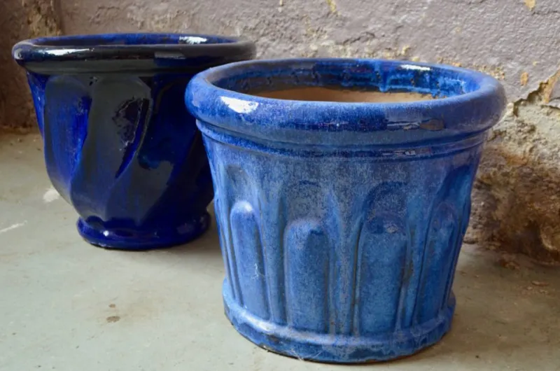 Pamono Blue Ceramic Planters, Set of 2> Planters And Jardiniere