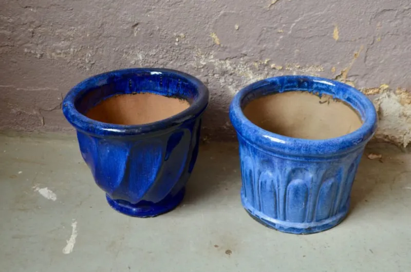 Pamono Blue Ceramic Planters, Set of 2> Planters And Jardiniere