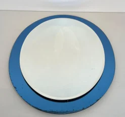Pamono Blue Contour Oval Mirror by Fontana Arte> Mirrors