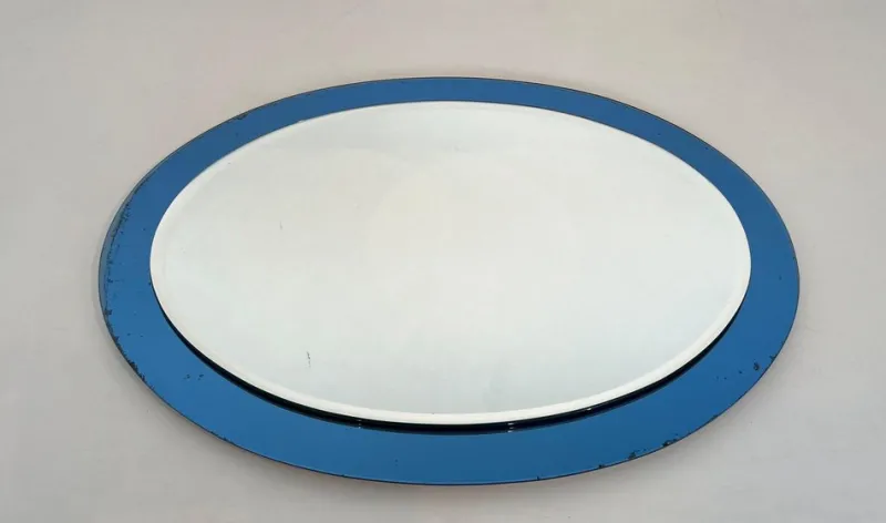 Pamono Blue Contour Oval Mirror by Fontana Arte> Mirrors