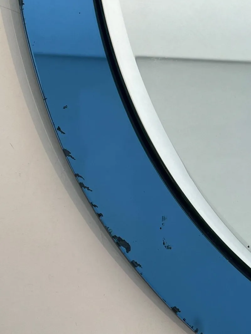 Pamono Blue Contour Oval Mirror by Fontana Arte> Mirrors