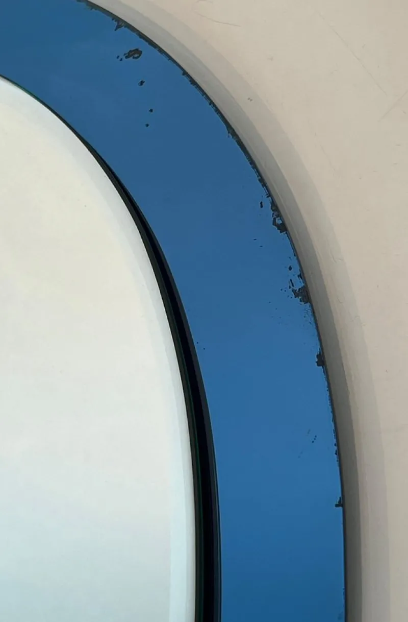 Pamono Blue Contour Oval Mirror by Fontana Arte> Mirrors