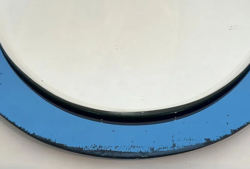 Pamono Blue Contour Oval Mirror by Fontana Arte> Mirrors
