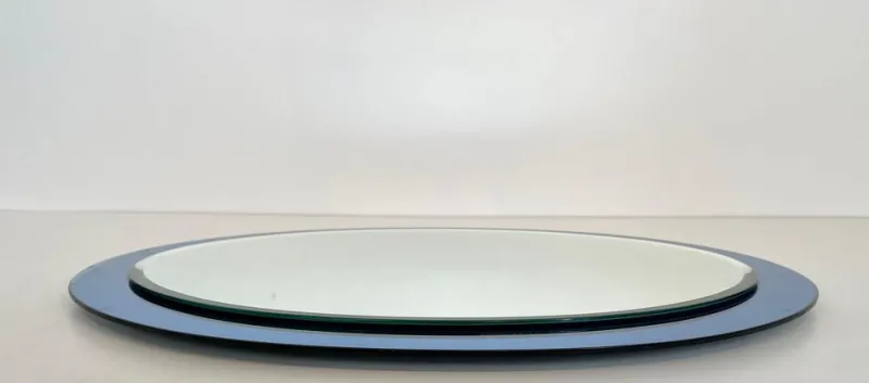 Pamono Blue Contour Oval Mirror by Fontana Arte> Mirrors