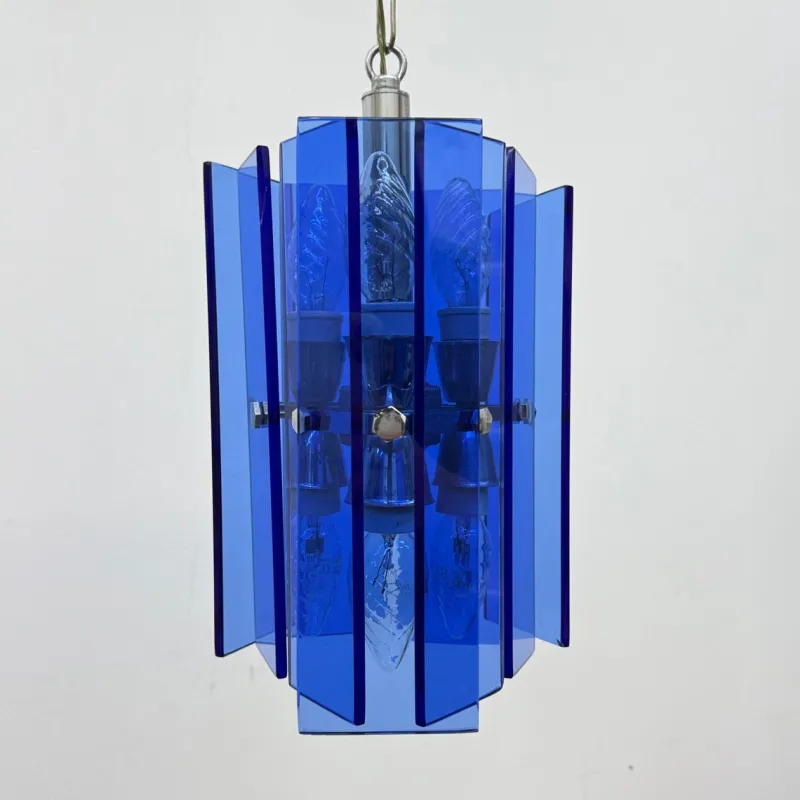 Pamono Blue Glass Hanging Lamp from Veca, Italy, 1970s> Ceiling Lights