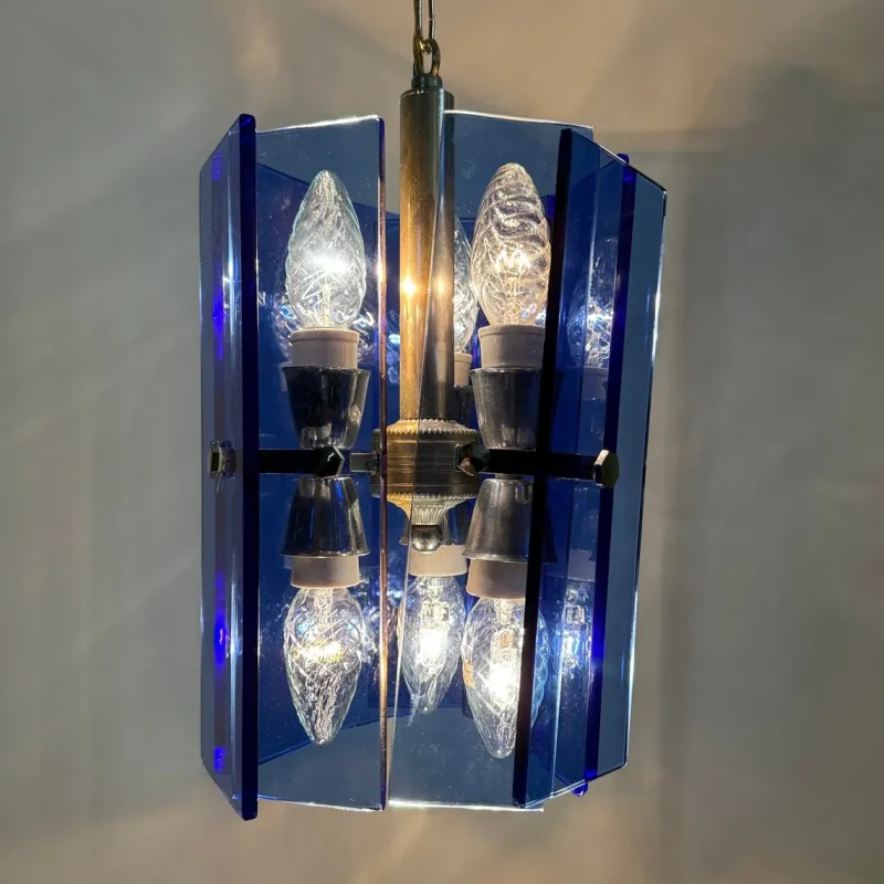 Pamono Blue Glass Hanging Lamp from Veca, Italy, 1970s> Ceiling Lights