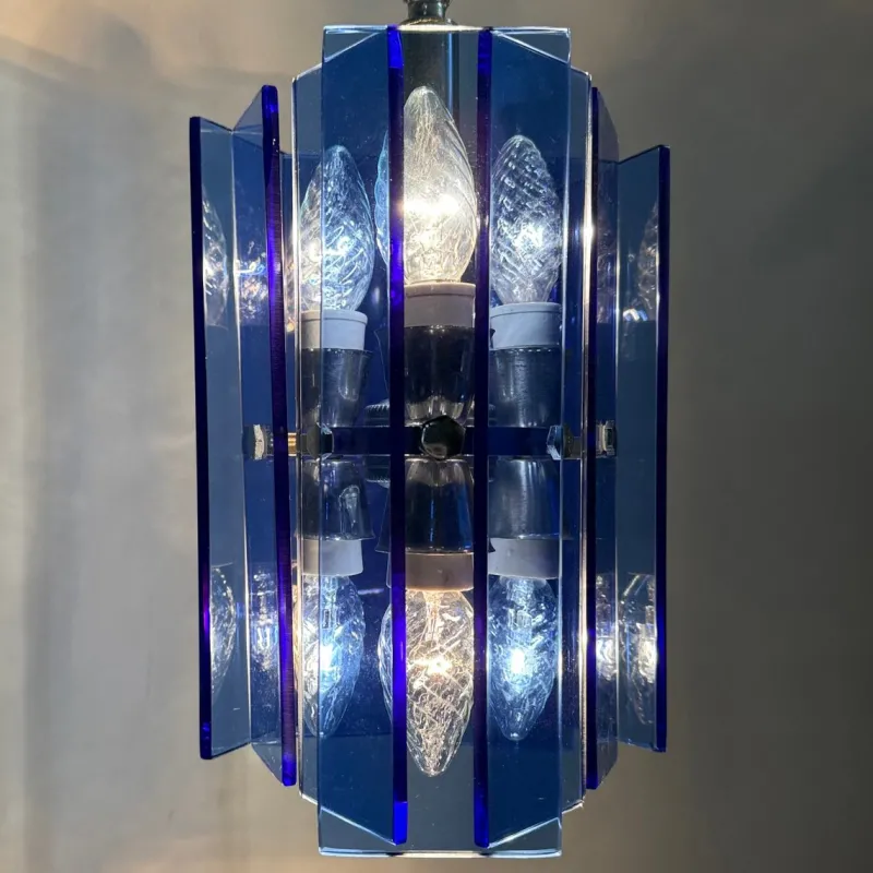 Pamono Blue Glass Hanging Lamp from Veca, Italy, 1970s> Ceiling Lights