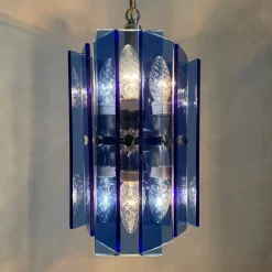 Pamono Blue Glass Hanging Lamp from Veca, Italy, 1970s><noscript><img width=