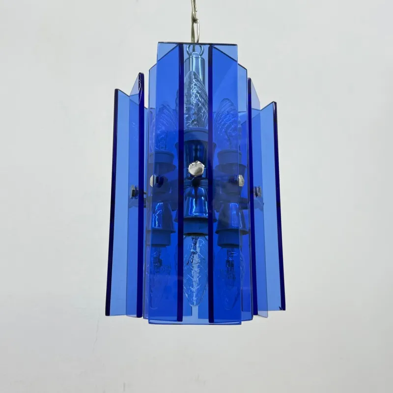 Pamono Blue Glass Hanging Lamp from Veca, Italy, 1970s> Ceiling Lights