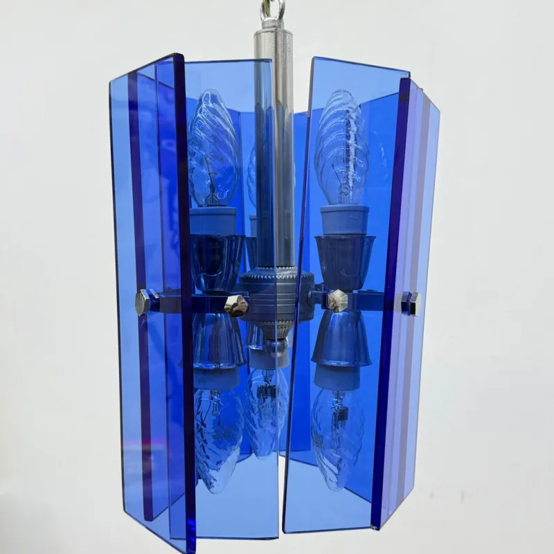 Pamono Blue Glass Hanging Lamp from Veca, Italy, 1970s> Ceiling Lights