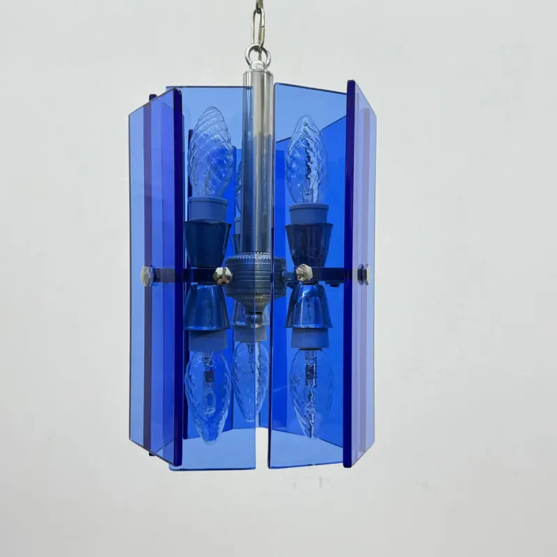 Pamono Blue Glass Hanging Lamp from Veca, Italy, 1970s> Ceiling Lights
