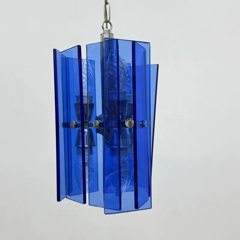 Pamono Blue Glass Hanging Lamp from Veca, Italy, 1970s> Ceiling Lights