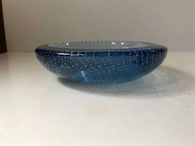 New Pamono Blue Murano Glass Dish with Air Bubbles from Seguso, 1950s
